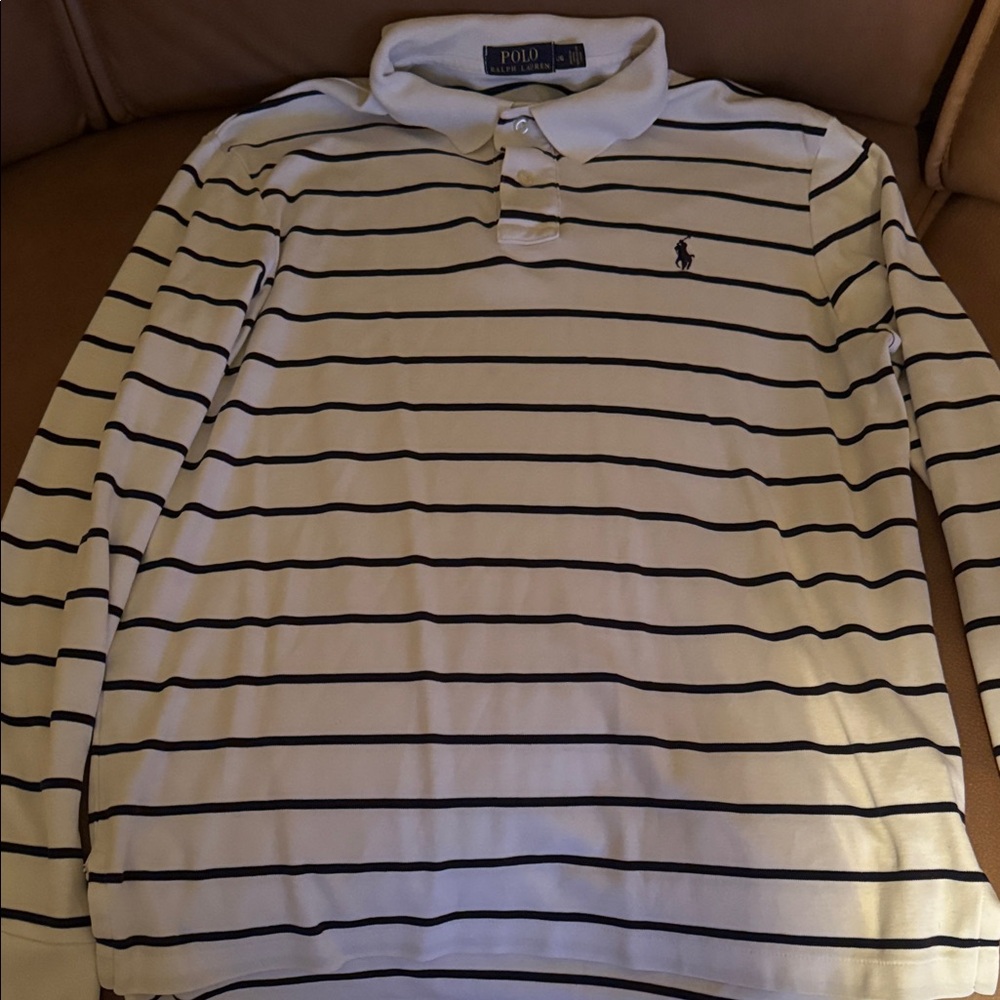 Polo by Ralph Lauren Men's Cream and Black Striped Polo